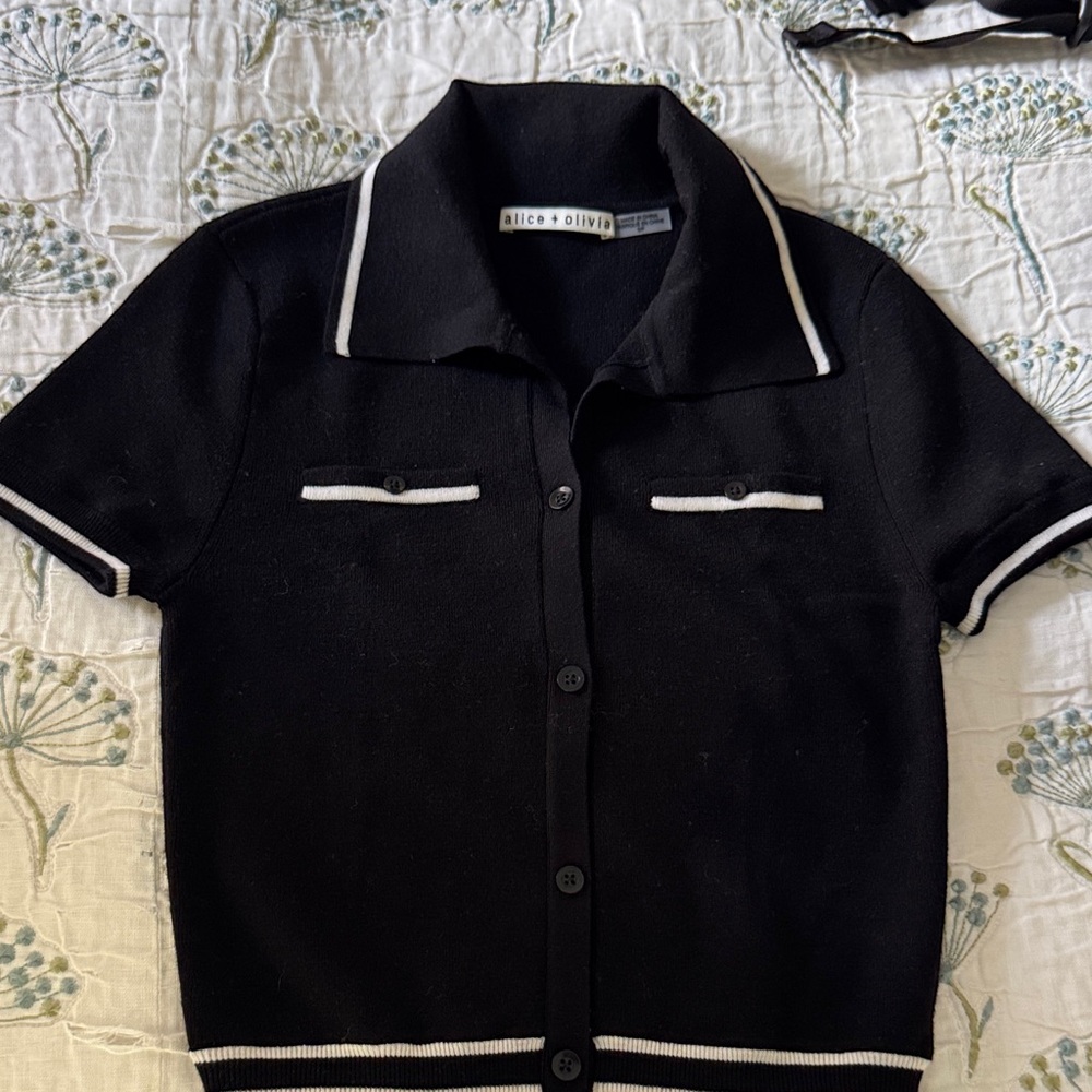 Alice + Olivia Black and White Button-Up Top
